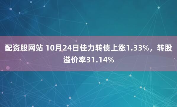 配资股网站 10月24日佳力转债上涨1.33%，转股溢价率31.14%